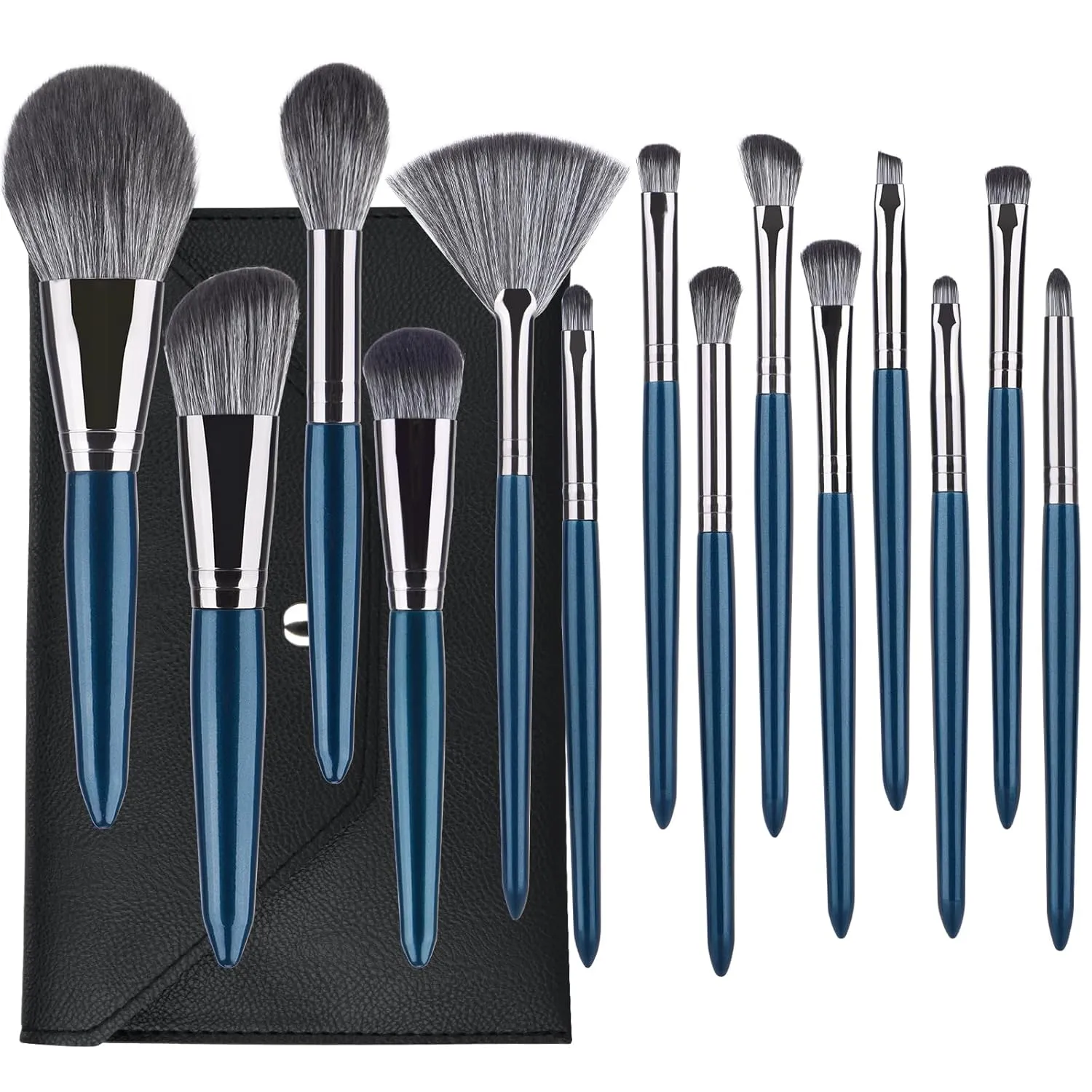 Professional Makeup Brush Set 14Pcs Makeup Brushes Kit Foundation Eyeshadow Powder Blending Eyebrow Eyelash Kabuki Brushes Cosmetic Brushs Travel Kits With Leather Bag Gift