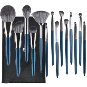 Professional Makeup Brush Set 14Pcs Makeup Brushes Kit Foundation Eyeshadow Powder Blending Eyebrow Eyelash Kabuki Brushes Cosmetic Brushs Travel Kits With Leather Bag Gift