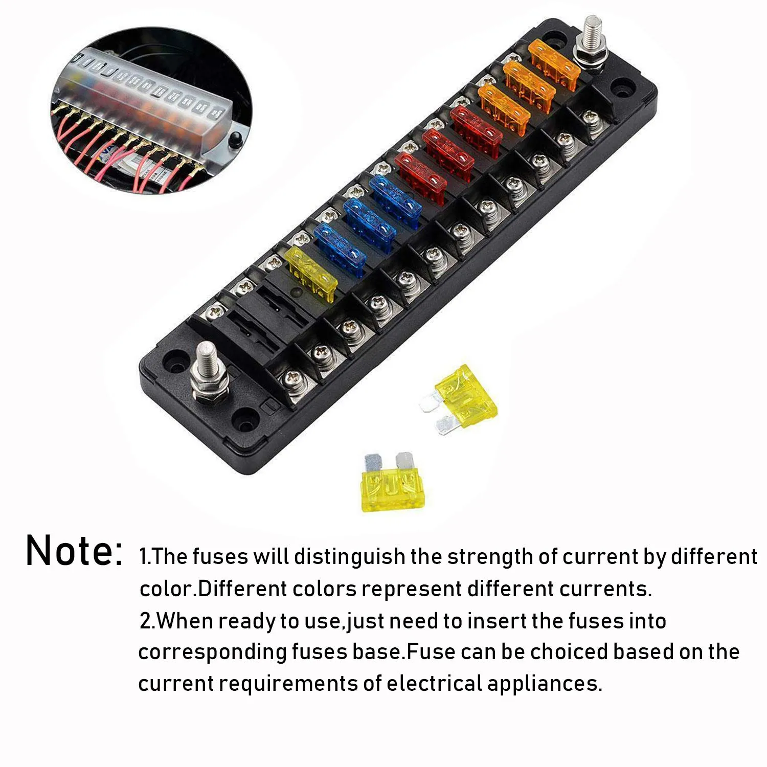 PSEQT 12 Way Blade Fuse Block with Negative Bus ATC/ATO Waterproof Marine Automotive Fuse Box Standard Circuit Holder Panel for Auto Boat Yacht Vehicle Auto RV Car Trailer Truck SUV