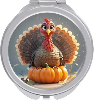 Pumpkin Turkey Makeup Mirror Mini Foldable Cosmetic Mirror Ultra Thin Lightweight Vanity Mirrors Compact Portable for Travel, Makeup, Bathroom