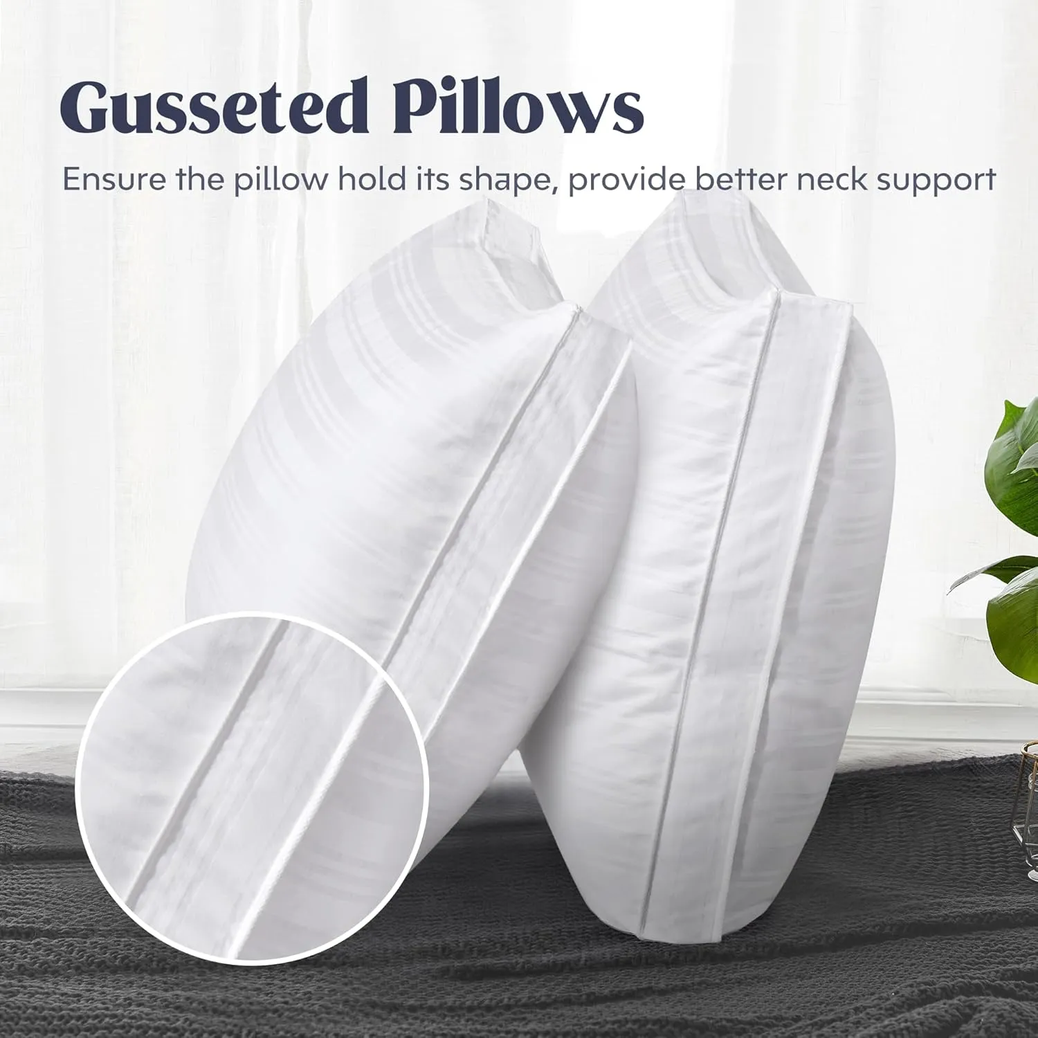 puredown® Goose Feathers and Down Pillow, Bed Pillow for Sleeping, Hotel Collection Gusseted 2 Outer Protectors, Cotton Fabric, White, King Size, Set of 2