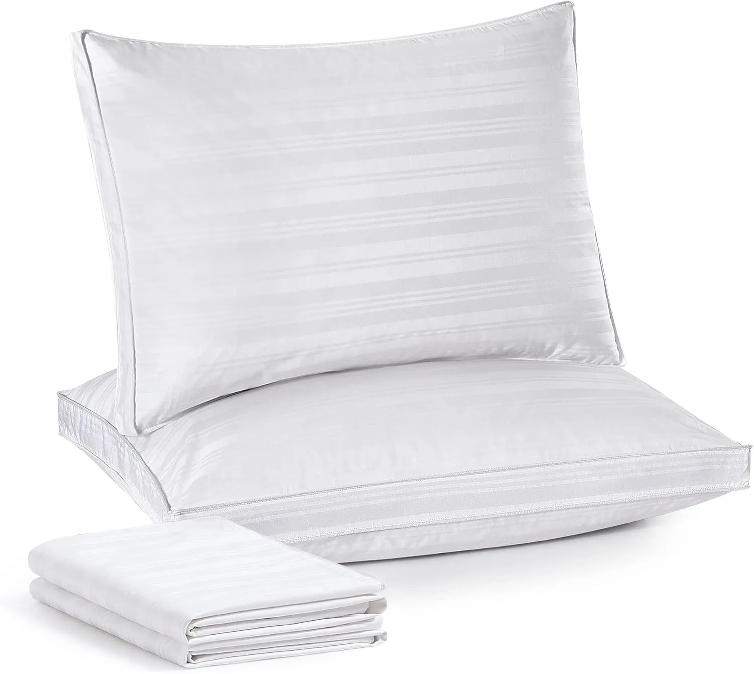 puredown® Goose Feathers and Down Pillow, Bed Pillow for Sleeping, Hotel Collection Gusseted 2 Outer Protectors, Cotton Fabric, White, King Size, Set of 2