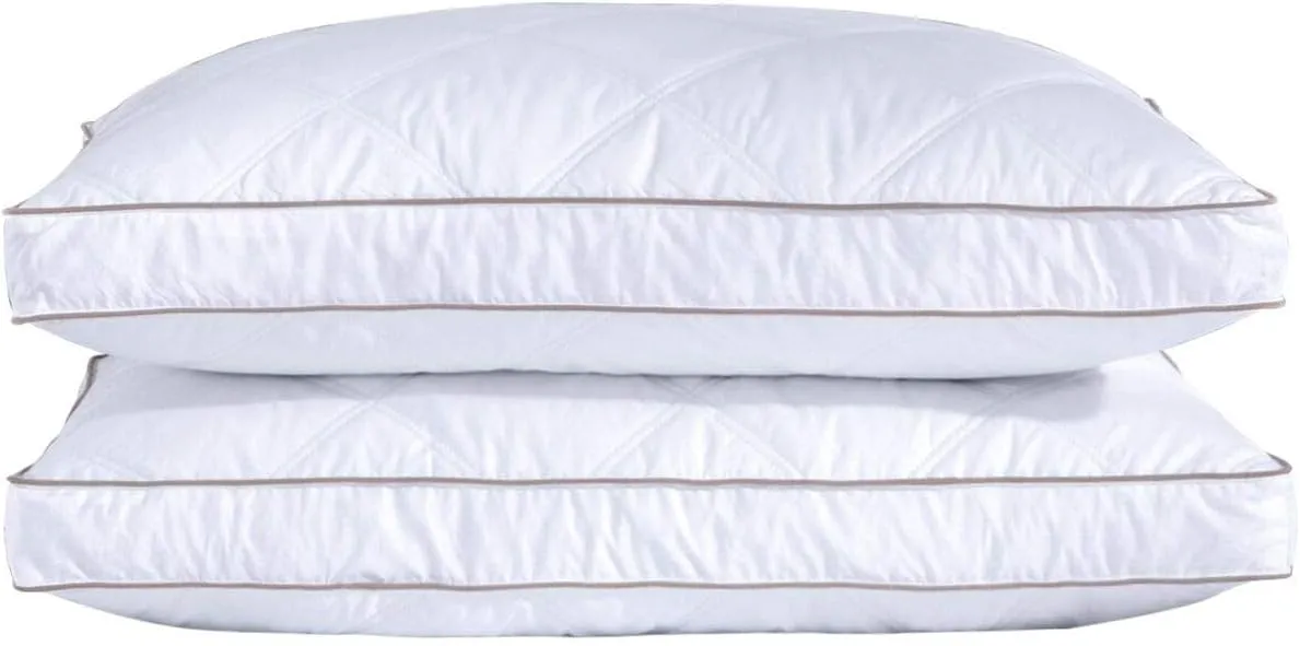 puredown® Goose Feathers and Down Pillow for Sleeping Gusseted Bed Hotel Collection Pillows, Queen, Set of 2