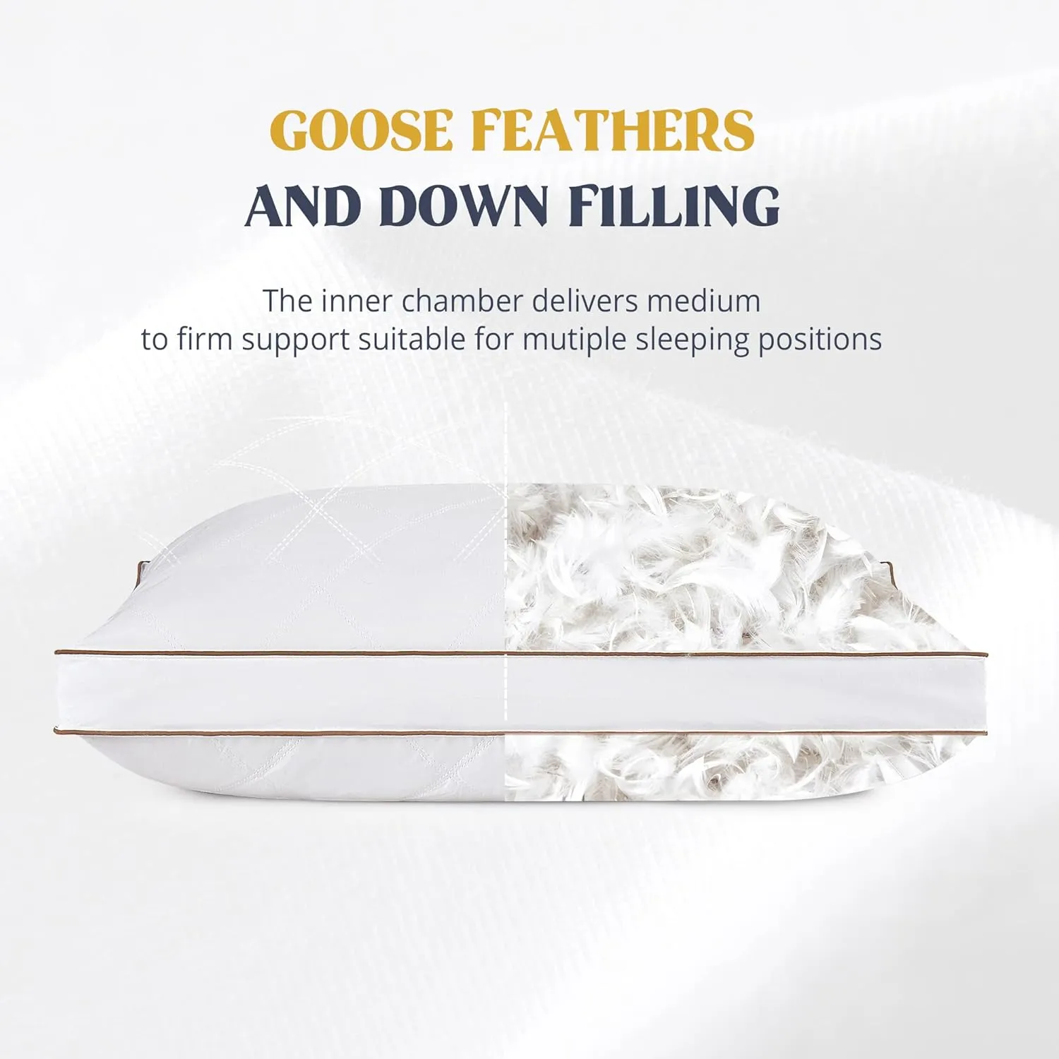 puredown® Goose Feathers and Down Pillow for Sleeping Gusseted Bed Hotel Collection Pillows, Standard, Set of 2