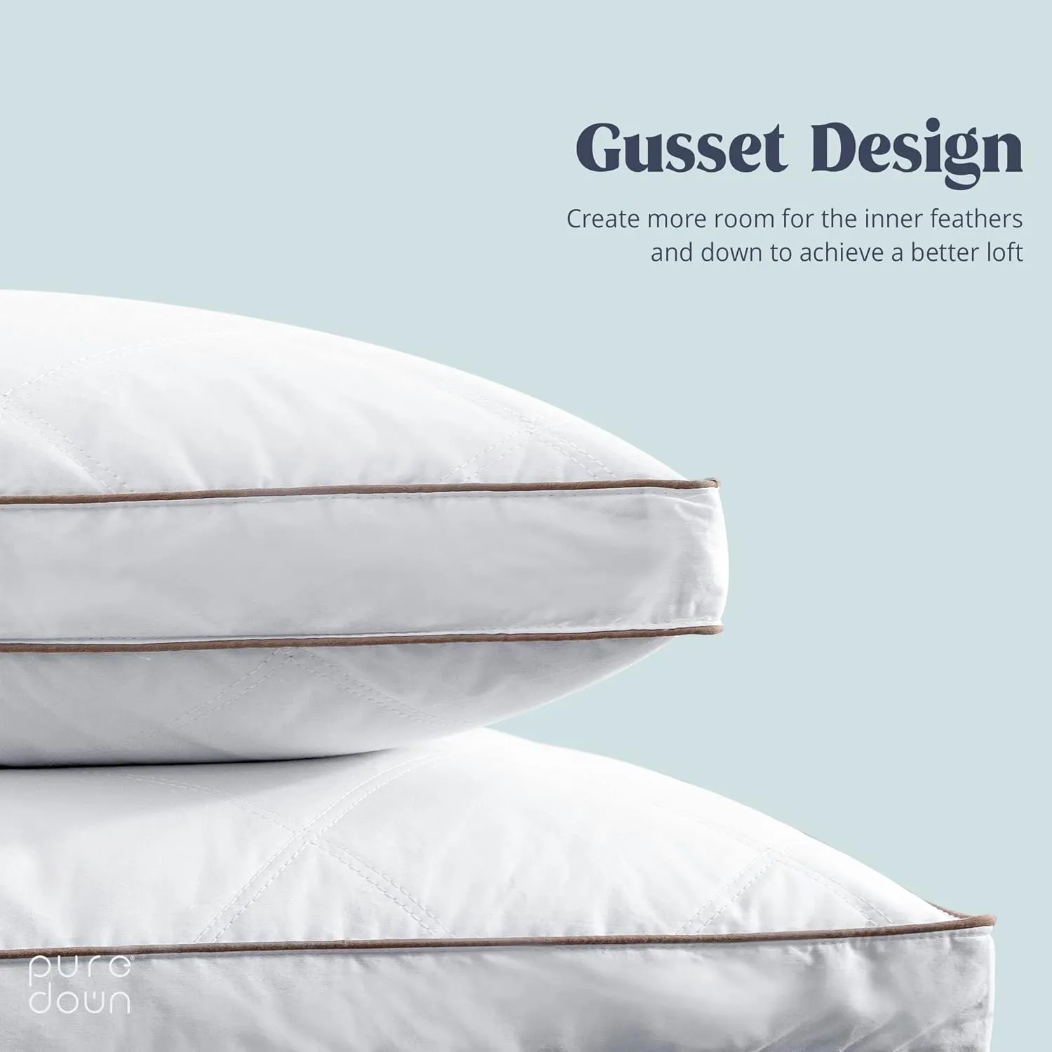 puredown® Goose Feathers and Down Pillow for Sleeping Gusseted Bed Hotel Collection Pillows, Standard, Set of 2