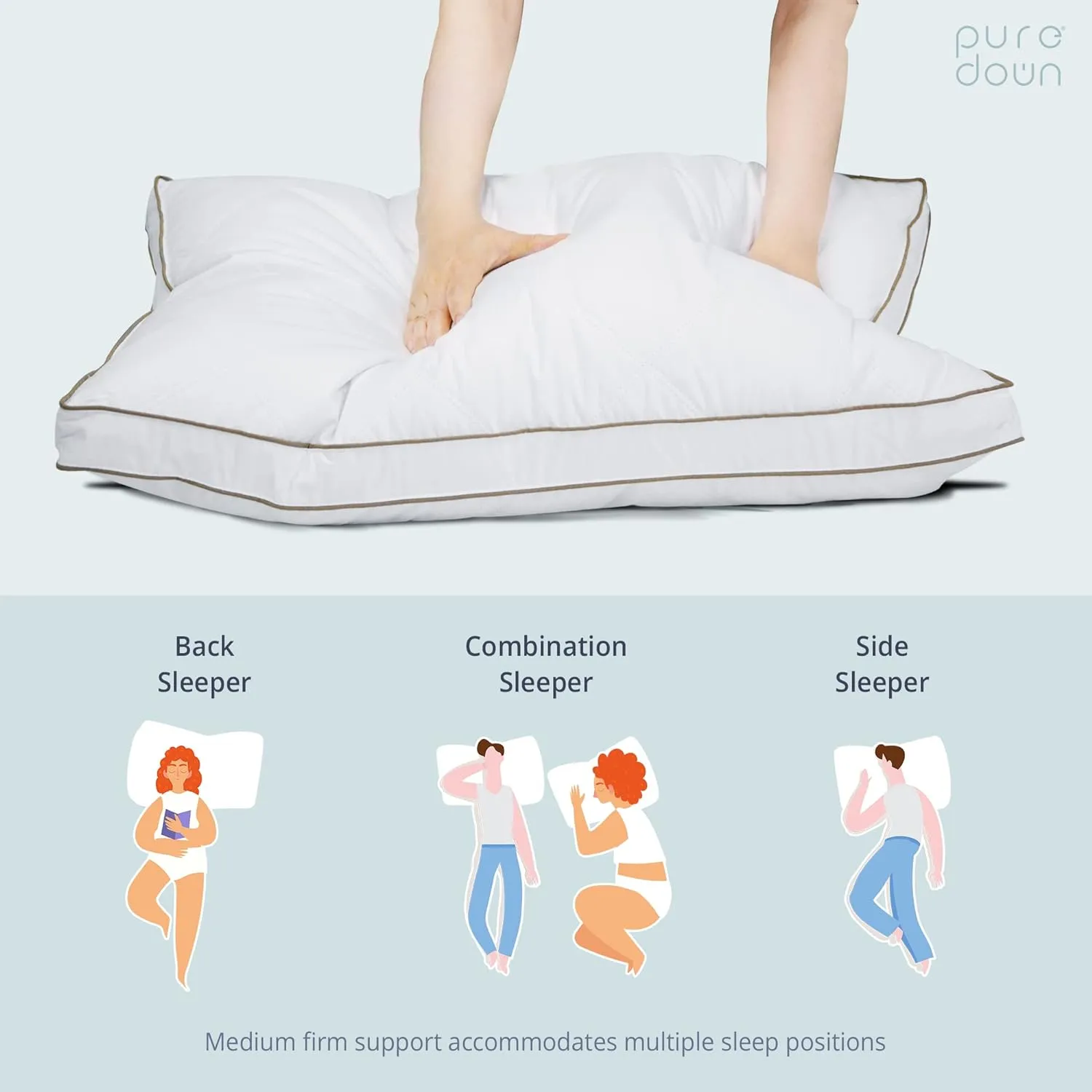puredown® Goose Feathers and Down Pillow for Sleeping Gusseted Bed Hotel Collection Pillows, Standard, Set of 2