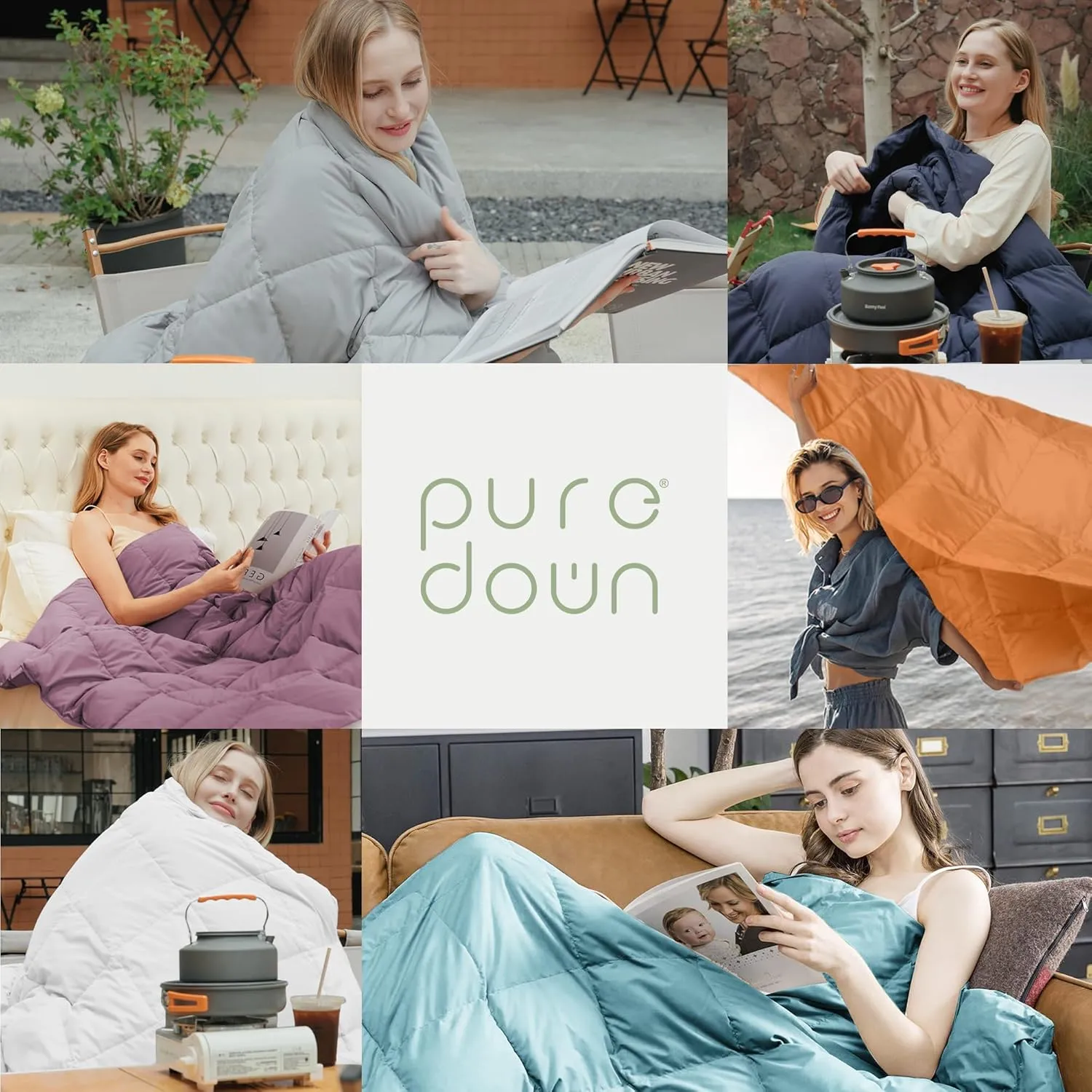 puredown® Lightweight Packable Couch Throw Soft Feather Down Throw Blanket for Indoor and Outdoor Use, 50"X70", Sage Green