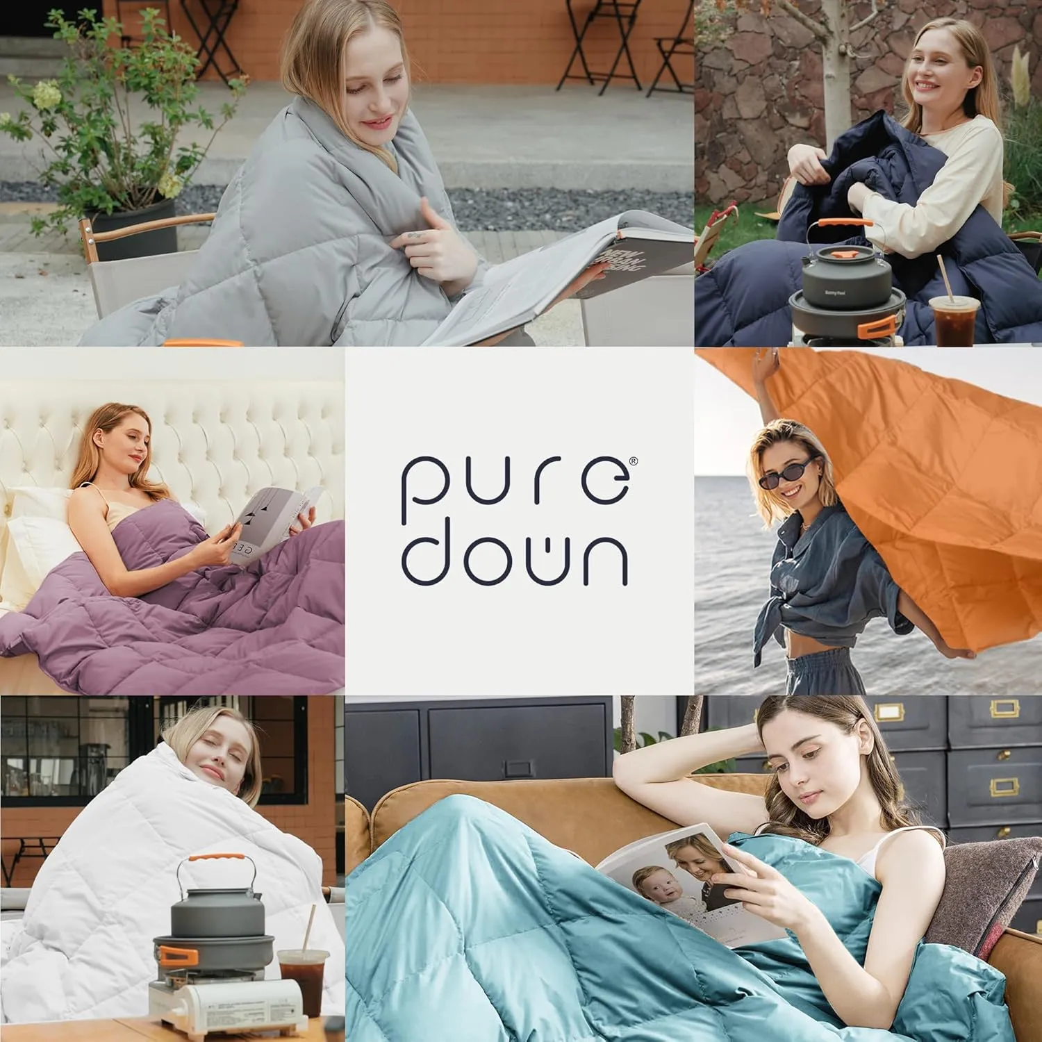 puredown® Soft Feather Down Throw Blanket Lightweight Packable Couch Throw for Indoor and Outdoor Use, 50"X70", Navy