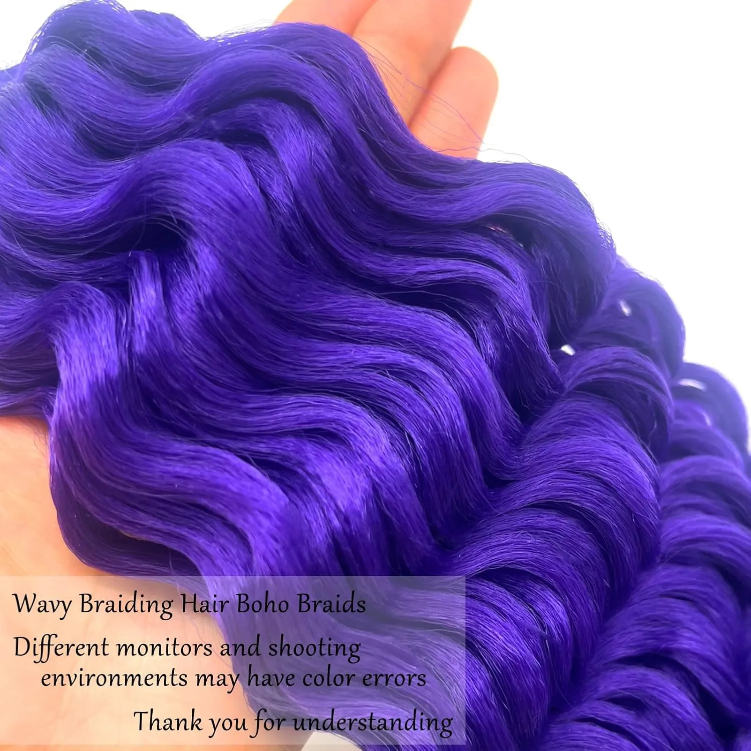Purple Braiding Hair Pre Stretched with Boho Braids Curly Deep Ocean Wave Crochet Hair Natural Color Synthetic Knotless Boho Braiding Hair for Bohemian Braids 5 Packs
