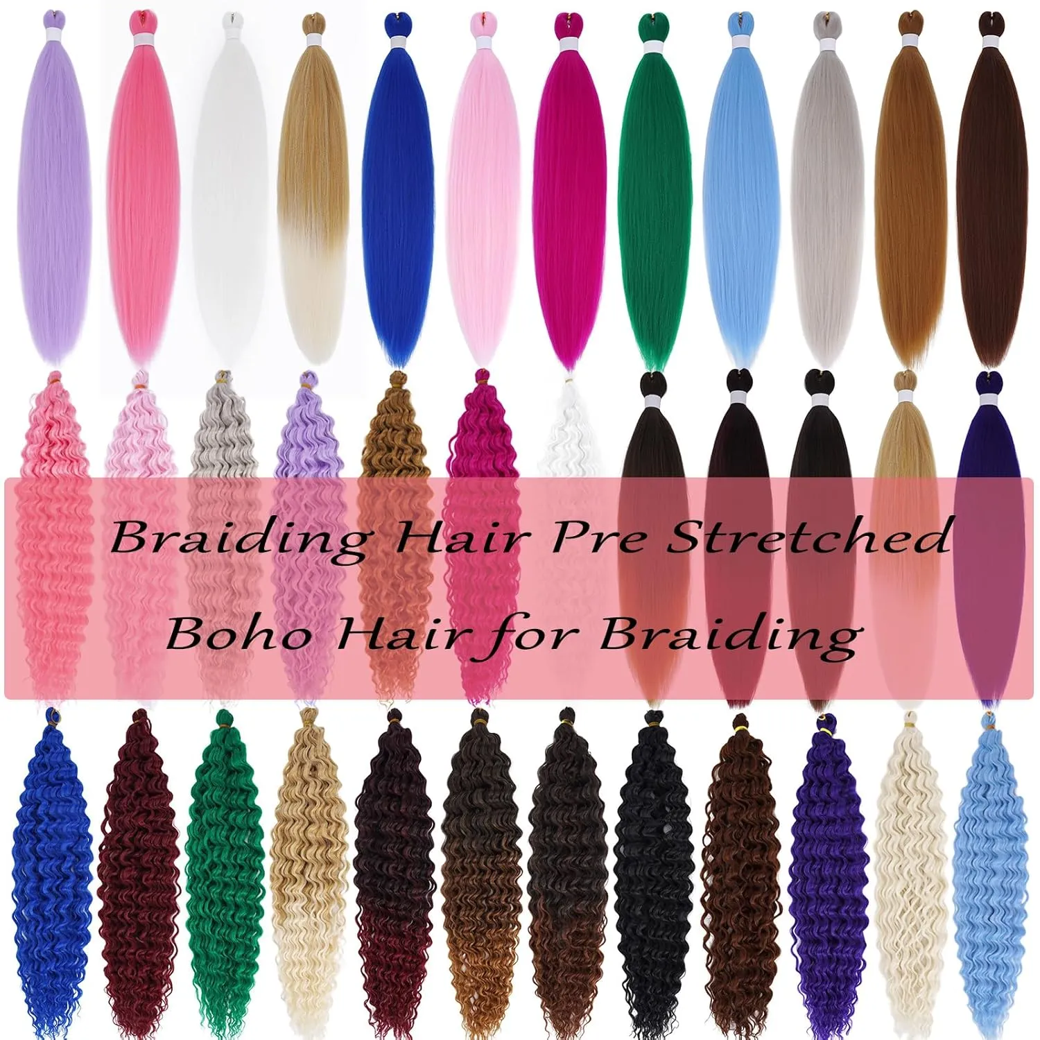Purple Braiding Hair Pre Stretched with Boho Braids Curly Deep Ocean Wave Crochet Hair Natural Color Synthetic Knotless Boho Braiding Hair for Bohemian Braids 5 Packs