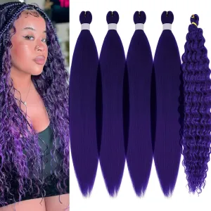 Purple Braiding Hair Pre Stretched with Boho Braids Curly Deep Ocean Wave Crochet Hair Natural Color Synthetic Knotless Boho Braiding Hair for Bohemian Braids 5 Packs