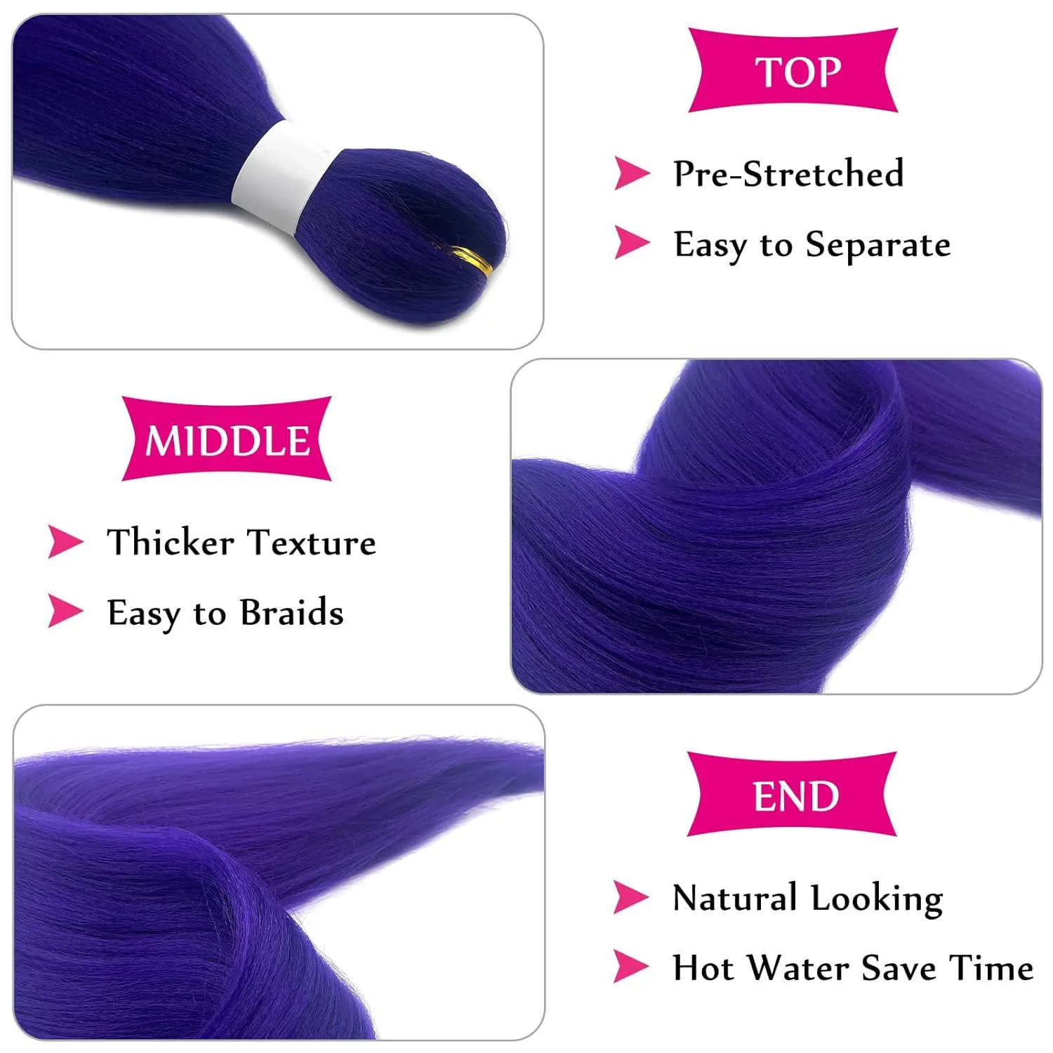 Purple Braiding Hair Pre Stretched with Boho Braids Curly Deep Ocean Wave Crochet Hair Natural Color Synthetic Knotless Boho Braiding Hair for Bohemian Braids 5 Packs