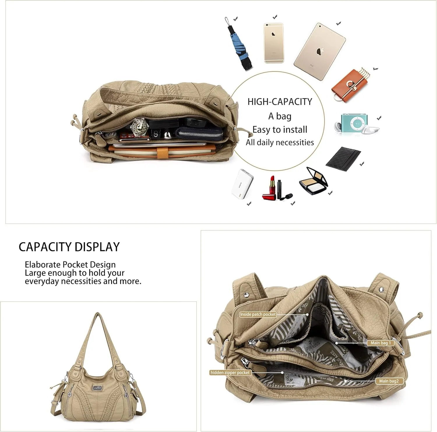 Purses and Handbags Women Fashion Tote Bag Shoulder Bags Top Handle Satchel Purses Washed Synthetic Leather Handbag