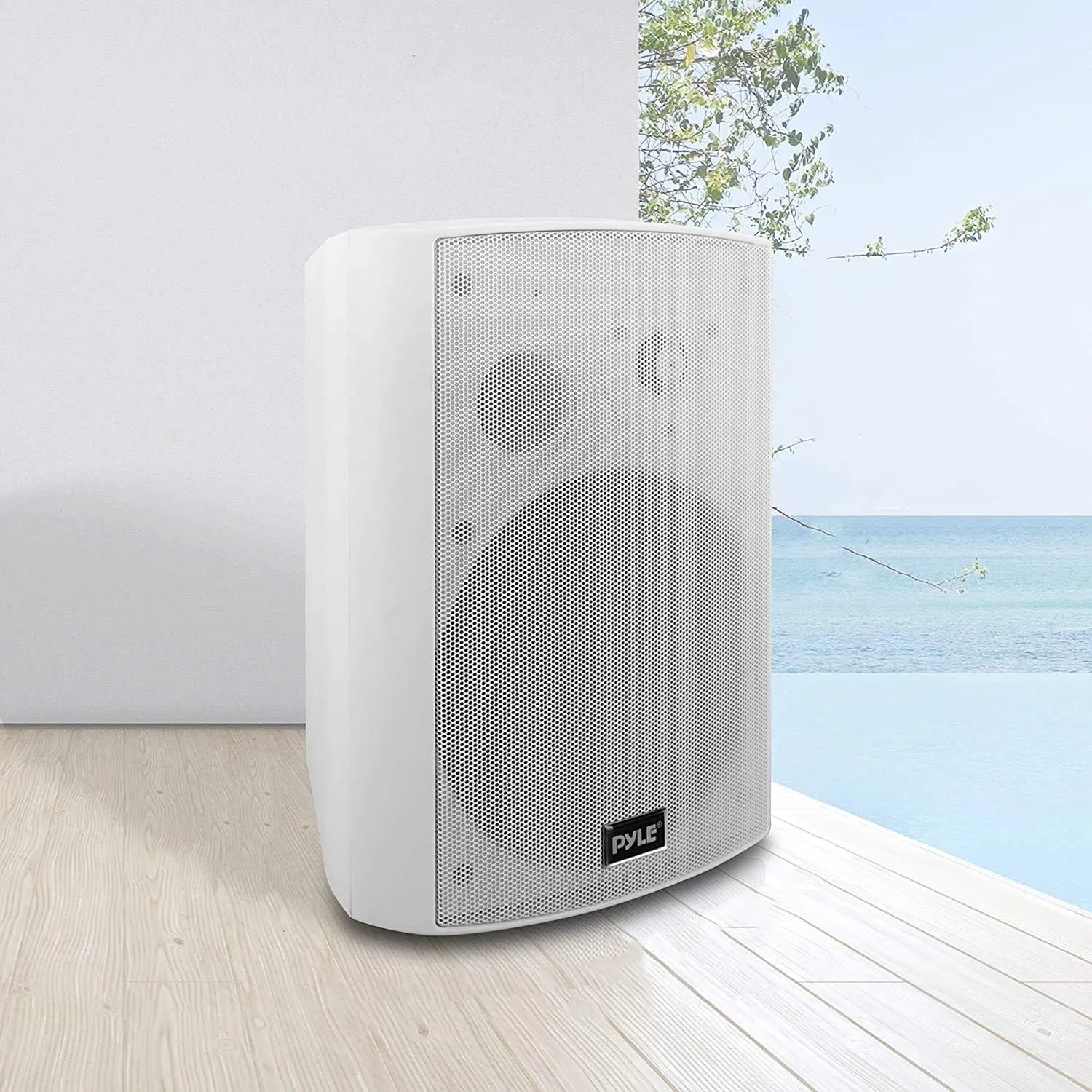 Pyle 6.5 Inch Wall Mount Waterproof Speaker System for Indoor or Outdoor Wireless Bluetooth Surround Sound System, White (2 Pack)