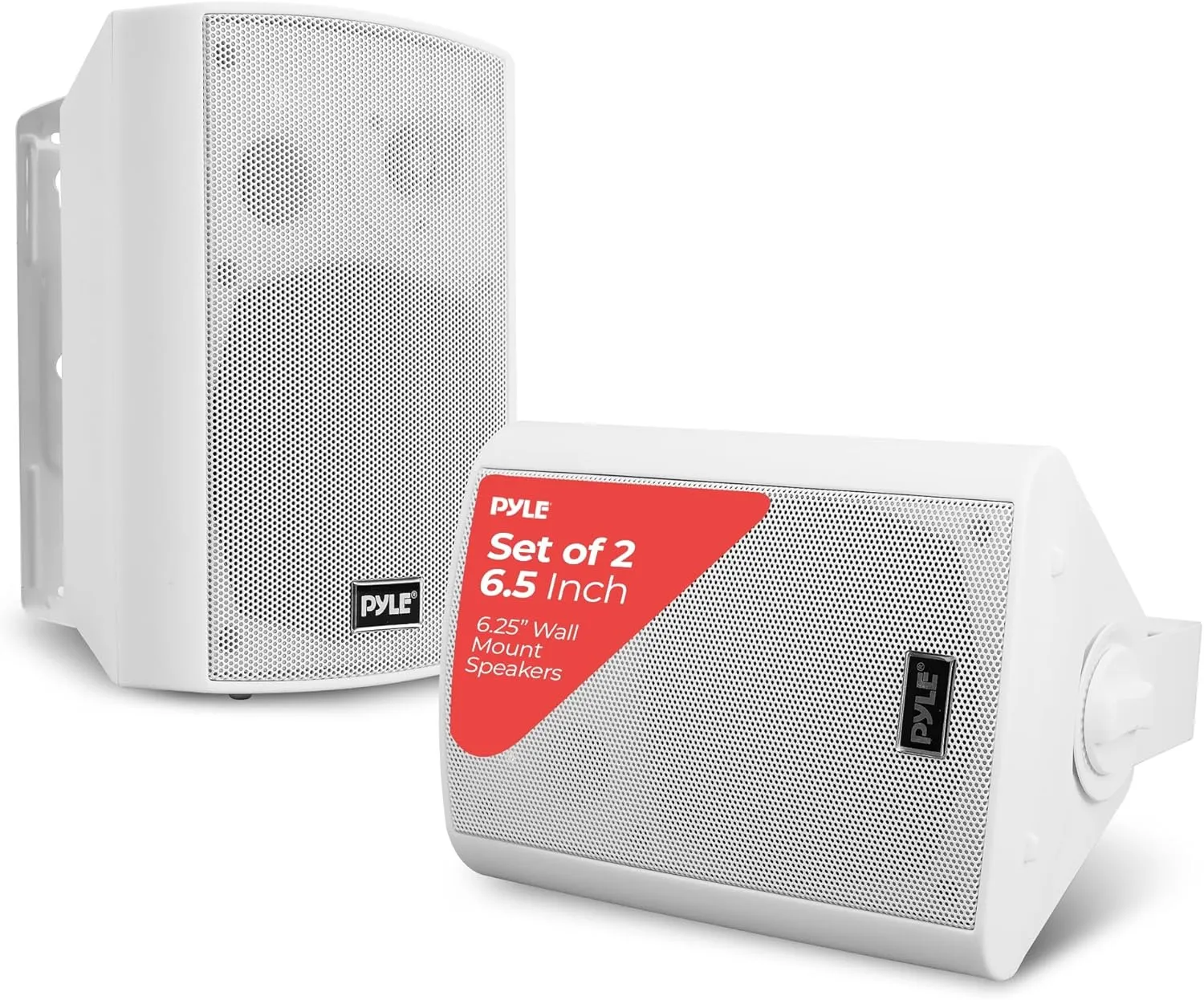 Pyle 6.5 Inch Wall Mount Waterproof Speaker System for Indoor or Outdoor Wireless Bluetooth Surround Sound System, White (2 Pack)