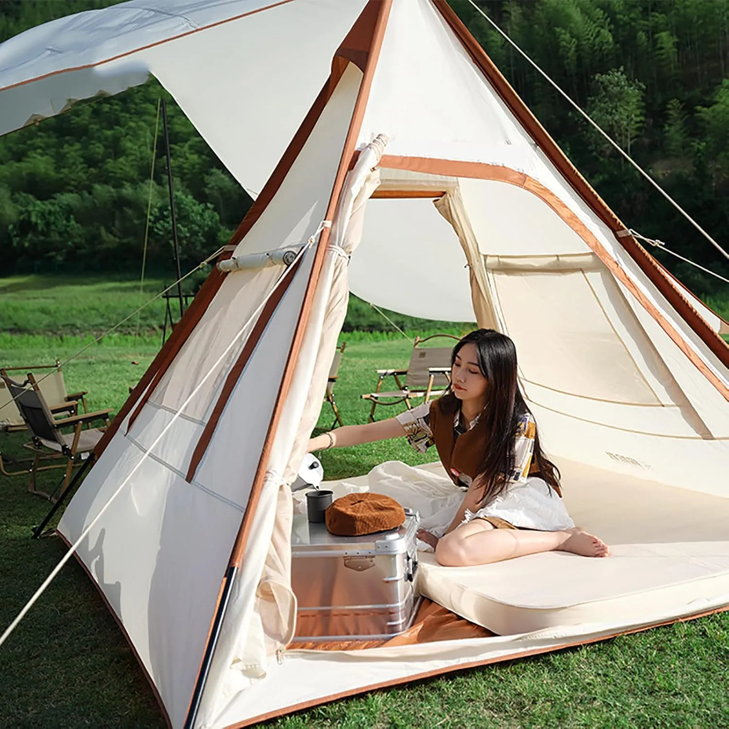 Pyramid Tent,Outdoor Camping Tent with Two Doors,Easy Set up,for 3-4 Season Backpacking,Camping,Hiking,Bushcraft,Travel,Winter Camping