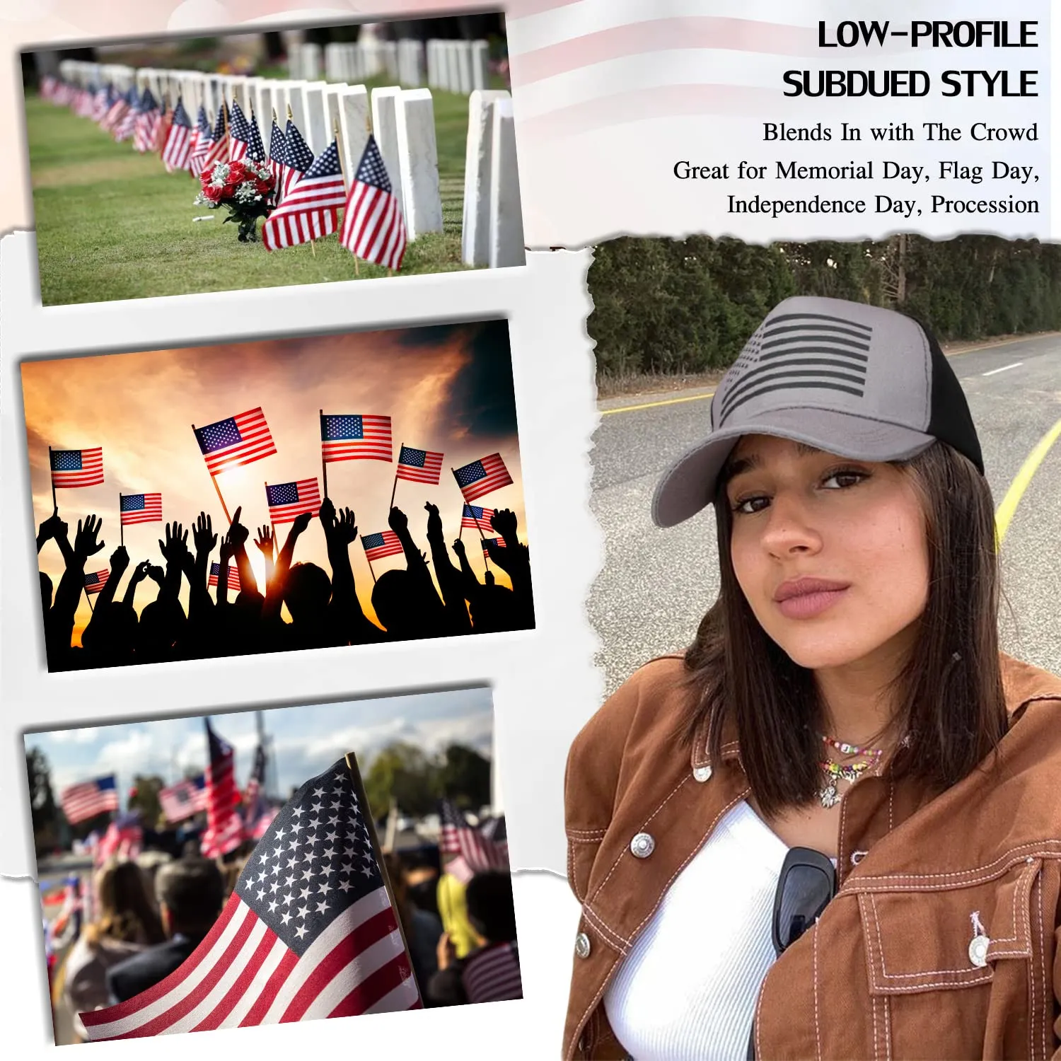 Qlenkay American Flag Wig USA Flag with 14" Hair Extensions Straight Bob Synthetic Hairpiece for Women Medium Brown