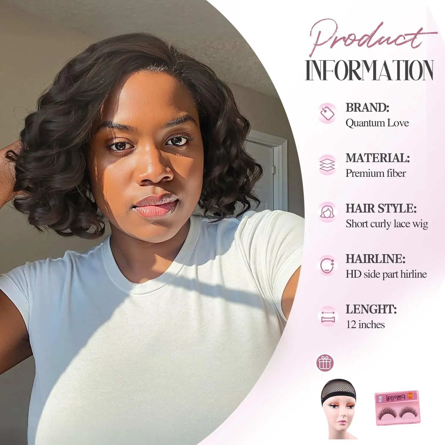 Quantum Love Short Curly Wavy Wigs Curly Bob Lace Front Wig for Women Short Body Wave Side Part Synthetic Wig (Chocolate 14inches)