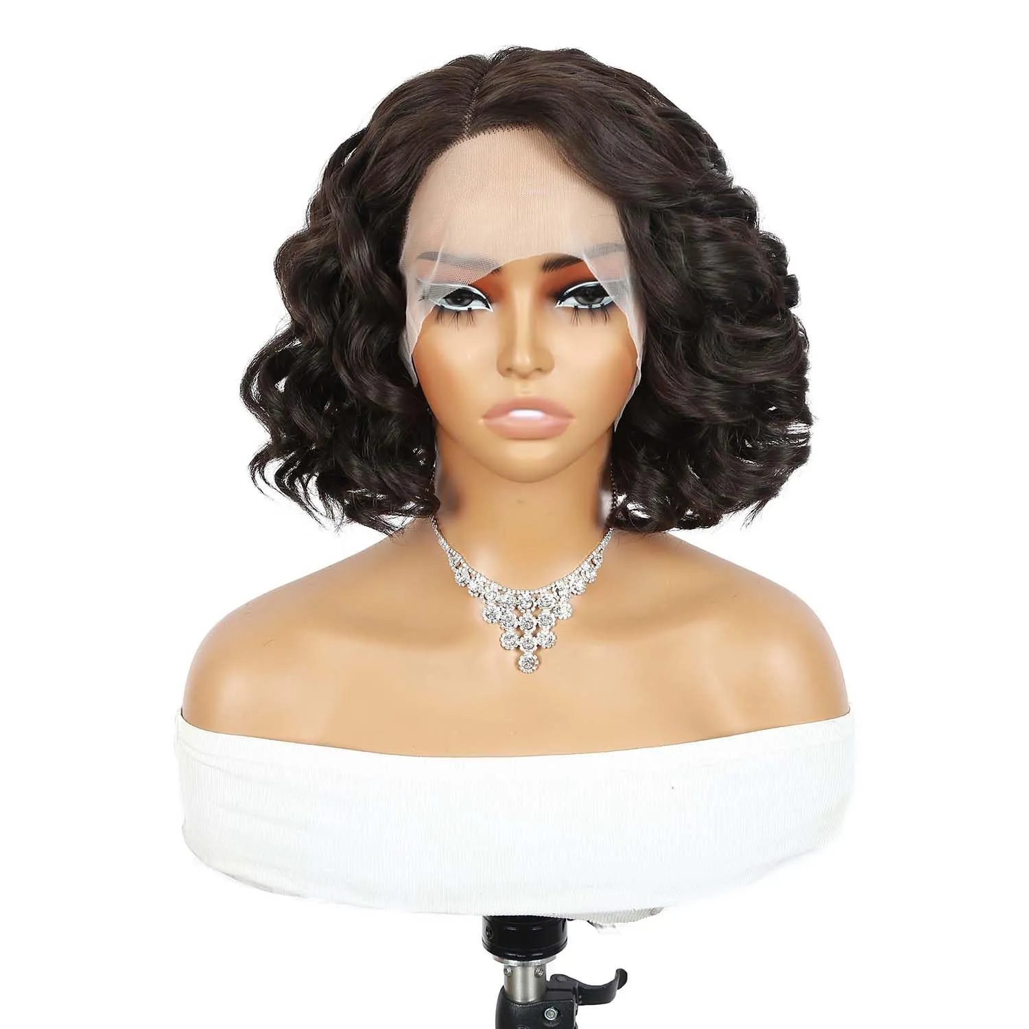 Quantum Love Short Curly Wavy Wigs Curly Bob Lace Front Wig for Women Short Body Wave Side Part Synthetic Wig (Chocolate 14inches)