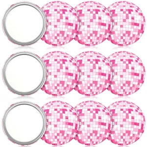 Qunclay 12 Pcs Disco Ball Compact Mirror 2.76 Inch Vintage Round Pocket Mirror Makeup Mini Mirror Handheld Portable Mirror for Purse, Women Gift Disco Party Supply Travel Daily (Pink)