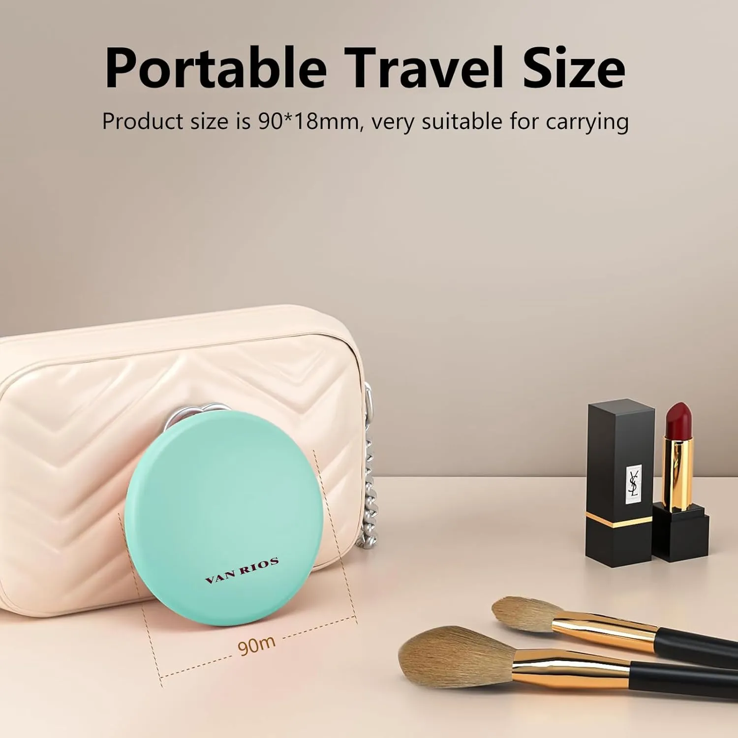 Rechargeable 15X Magnifying Pocket Mirror for Travel Makeup Compact 3.5 inch Round Folding Mirror with LED Light, Ideal Gift for Women and Rare Beauty(Cyan)