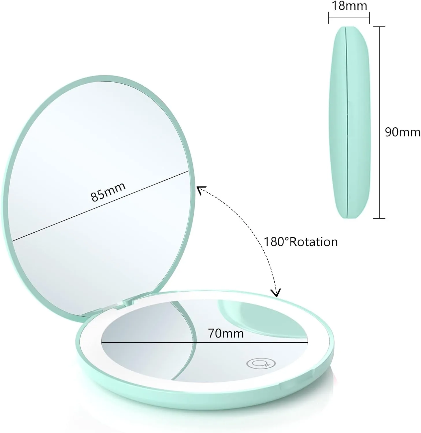 Rechargeable 15X Magnifying Pocket Mirror for Travel Makeup Compact 3.5 inch Round Folding Mirror with LED Light, Ideal Gift for Women and Rare Beauty(Cyan)