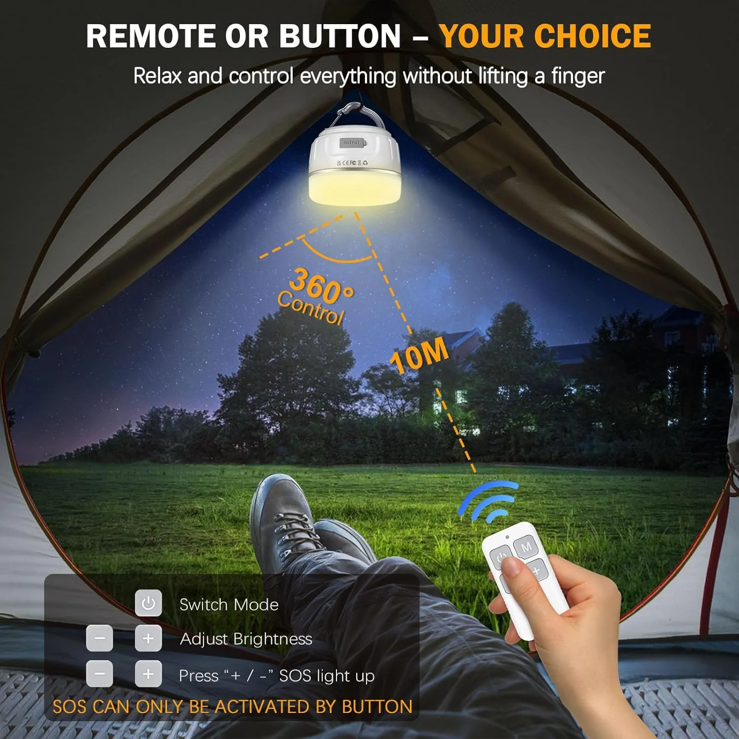 Rechargeable LED Camping Lantern 1000LM, 300H Runtime, 6400mAh, IPX5 Waterproof Tent Light for Camping, Hiking, Power Outages, Home, Emergency Use - Wireless Remote Edition,White