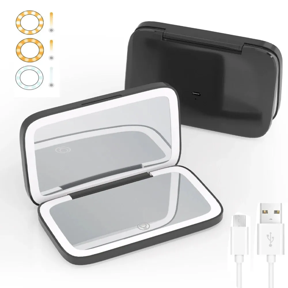 Rechargeable LED Makeup Mirror with 5X Magnification for Travel
