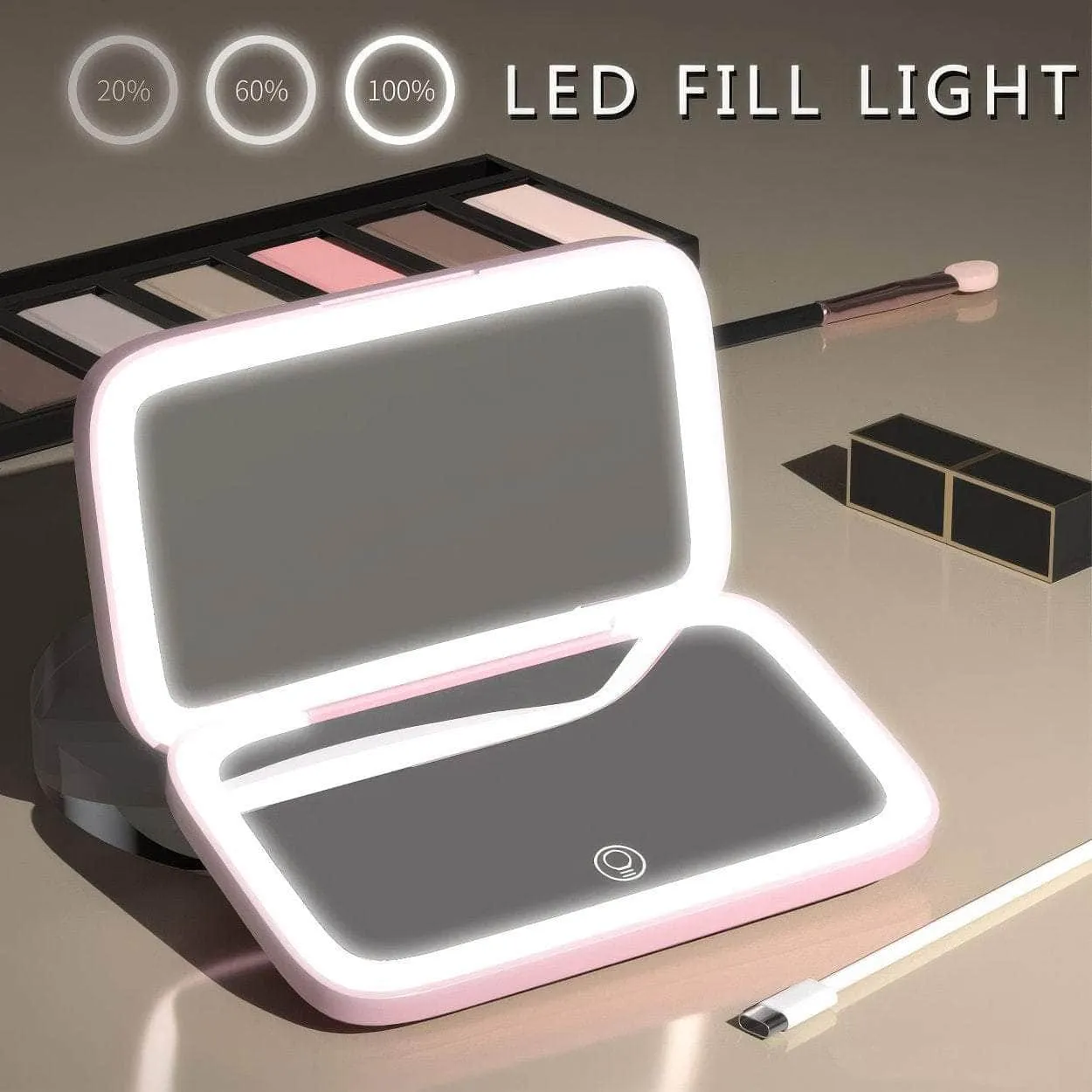 Rechargeable LED Makeup Mirror with 5X Magnification for Travel