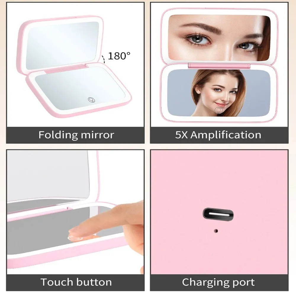 Rechargeable LED Makeup Mirror with 5X Magnification for Travel