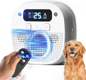 Rechargeable Ultrasonic Dog Bark Control Device – Waterproof, 60ft Remote Range, Adjustable Frequency & Modes – Effective Anti-Barking Solution for Indoor & Outdoor Use (Ivory White)