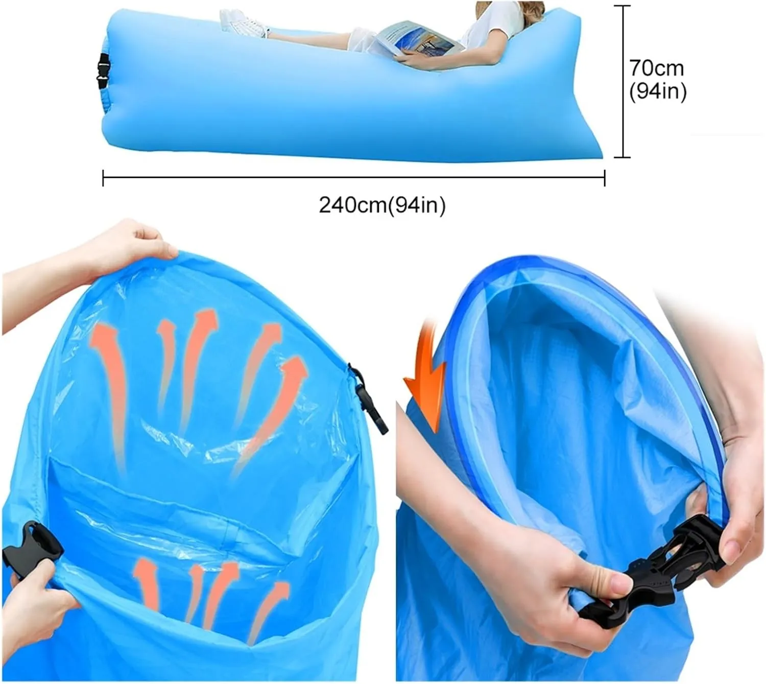 Recliner Camping Chair Beach Picnic Inflatable Sofa Lazy Ultralight Down Sleeping Bag Air Bed Inflatable Sofa Lounger Outdoor Furniture Portable (Color : Orange)