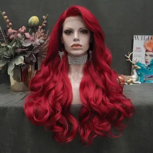 Red Lace Front Wigs Long Wavy Synthetic Wig for Women Natural Hairline Mera Cosplay Party Halloween Heat Resistant Hair 26inch