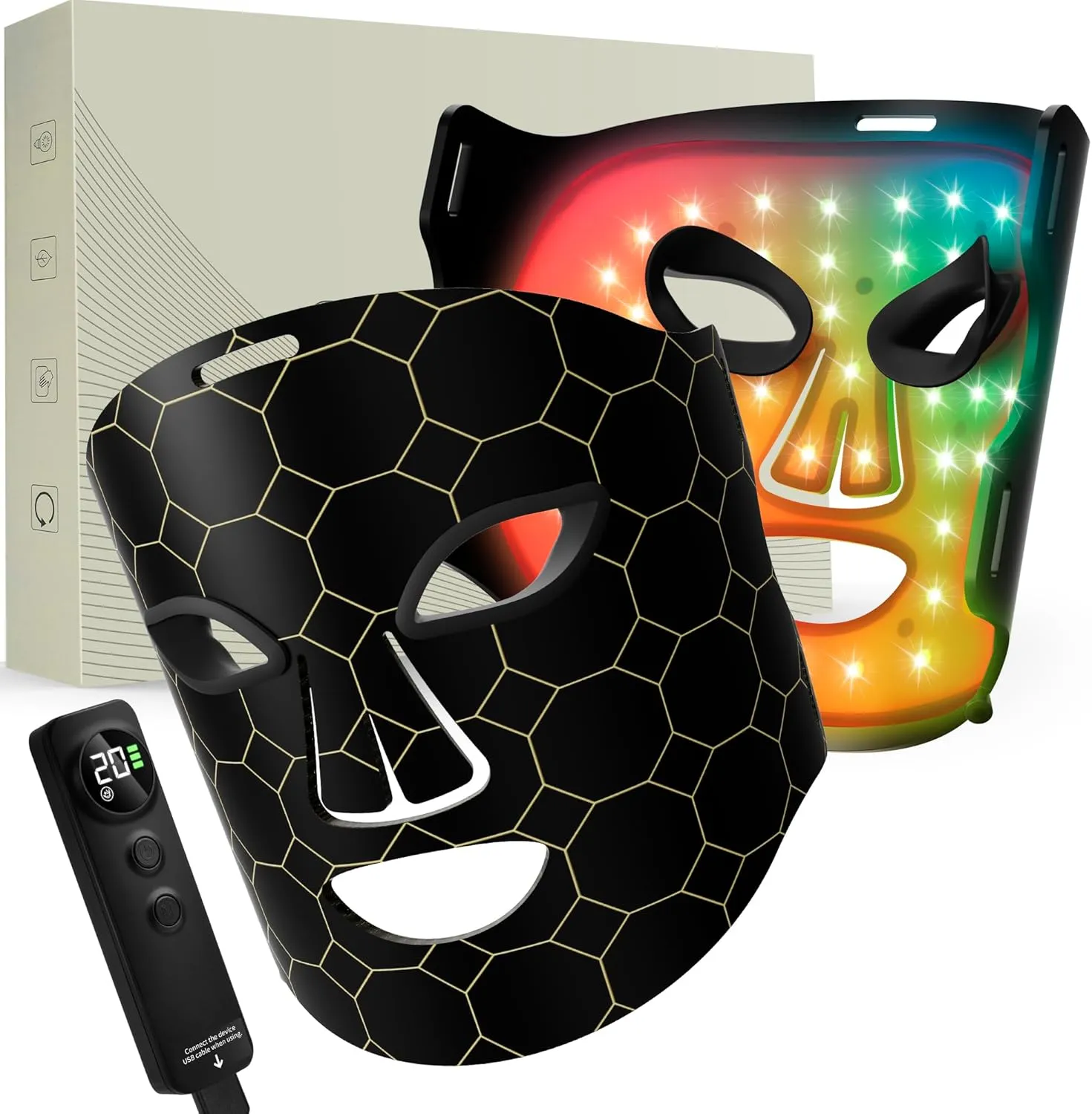 Red Light Therapy Face Mask with 7 Color LED Light Therapy, Photon Facial Skin Care Device for Wrinkle Reduction, Skin Brightening, and Skin Tightening – Rechargeable with Timer & Remote Control