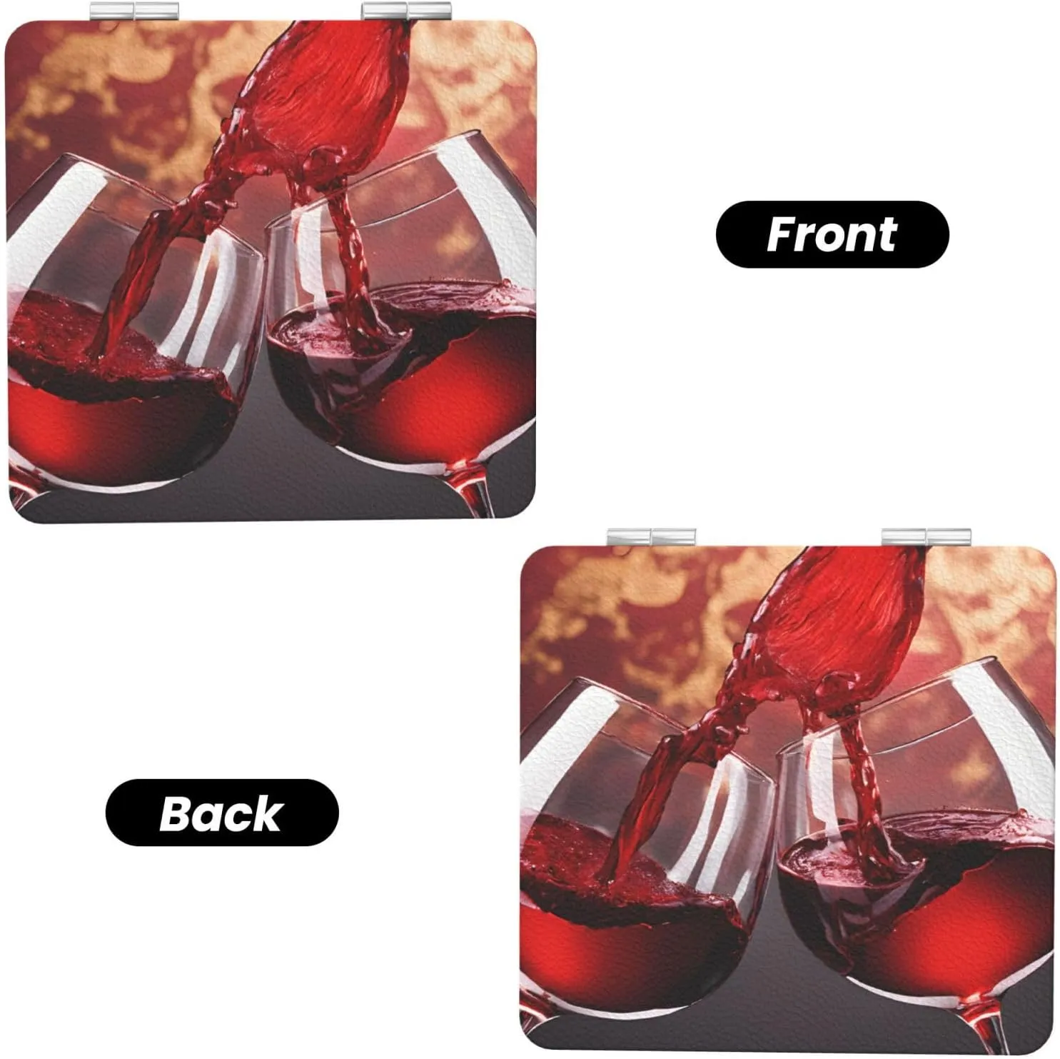 Red Wine Glass Cheers Portable Pocket Cosmetic Mirror-Compact and Light, It is A Necessary Thing to Go Out for Beauty and Makeup
