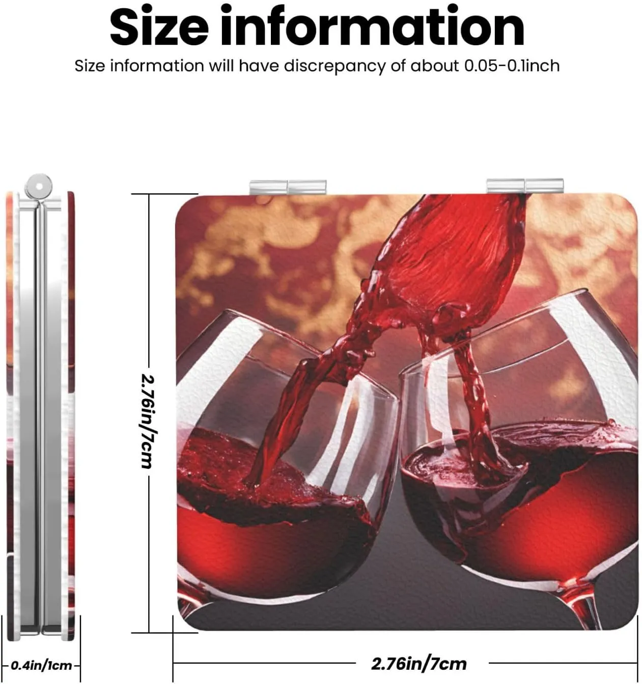 Red Wine Glass Cheers Portable Pocket Cosmetic Mirror-Compact and Light, It is A Necessary Thing to Go Out for Beauty and Makeup