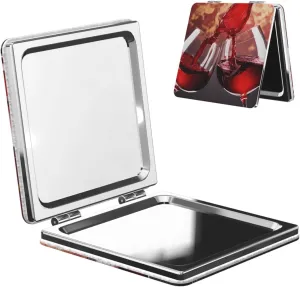 Red Wine Glass Cheers Portable Pocket Cosmetic Mirror-Compact and Light, It is A Necessary Thing to Go Out for Beauty and Makeup
