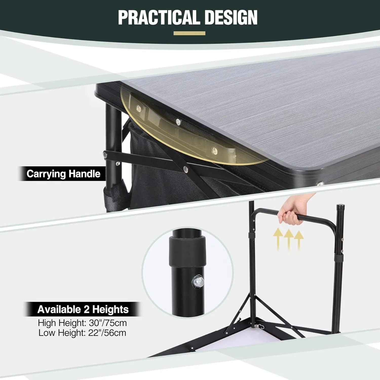 REDCAMP Portable Camping Kitchen Table, 6ft Extra Long Tri-fold Camping Grill Table with Storage Organizer and Telescoping Light Stand, Outdoor Cooking Station for BBQ, Party and Picnic