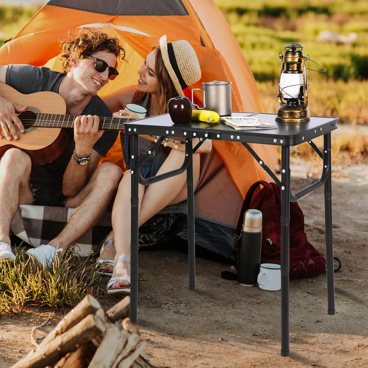 RedSwing Small Folding Table Adjustable Height, Lightweight and Portable Aluminum Frame Camping Table for Outdoor Indoor Picnic, 2 Feet, Grey