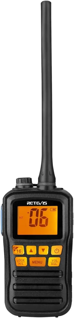 Retevis RM01 Handheld Marine Radio, Floating IP67 Waterproof, Portable Marine Two-Way Radios, NOAA Weather, International Channels, Vibration Drainage, Backlit, Boat Radio for Kayak Fishing(1 Pack)