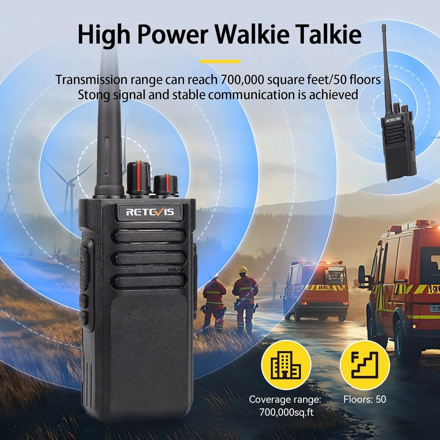 Retevis RT29 IP67 Waterproof 2 Way Radios,Heavy Duty Two Way Radios,3200mAh Rechargeable Walkie Talkie,High Power,Emergency Alarm,Earpiece,Professional/Business for Outdoor Security Survival(2Pack)