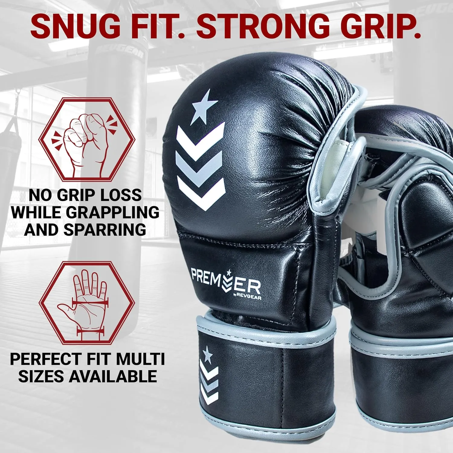 Revgear MMA Gloves Premier 7 Oz, MMA Sparring Gloves, Punching Gloves, Boxing Training Gloves, Heavy Bag Gloves for Men and Women, Strong Padding Protection and Grip