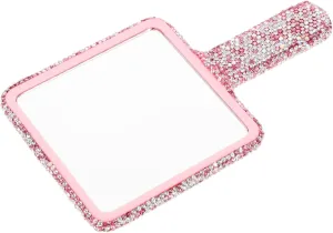 Rhinestone Inlaid Hand Mirror Portable Travel Makeup Mirror Compact Square Mirror for Women Safe Sturdy