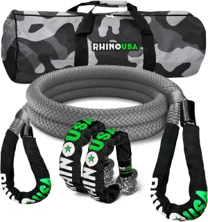 Rhino USA Kinetic Bridle Rope Recovery Kit (1in x 10ft) - Heavy Duty Offroad Snatch Strap - Includes 2 Soft Shackle for UTV, ATV, Truck, Car, Jeep, Tractor (Gray)