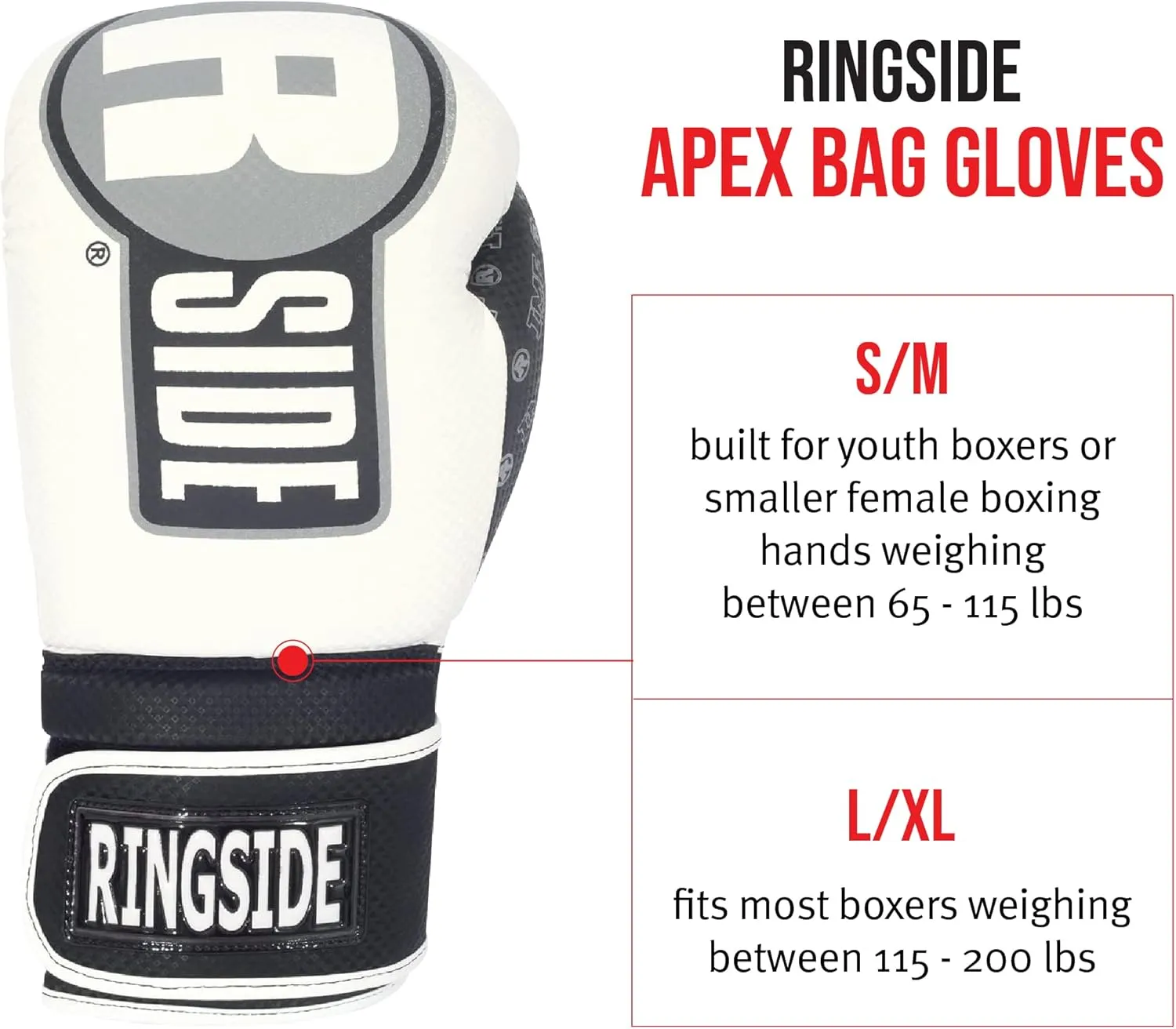 Ringside Apex Bag Gloves, IMF-Tech Boxing Gloves with Secure Wrist Support, Synthetic Boxing Gloves for Men and Women