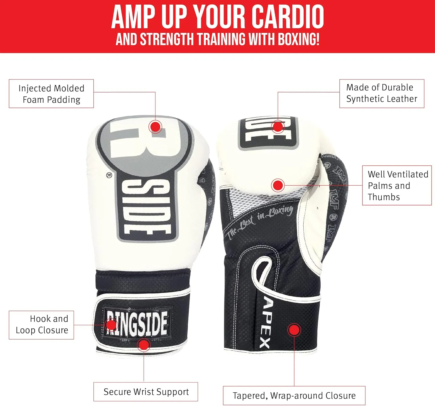 Ringside Apex Bag Gloves, IMF-Tech Boxing Gloves with Secure Wrist Support, Synthetic Boxing Gloves for Men and Women