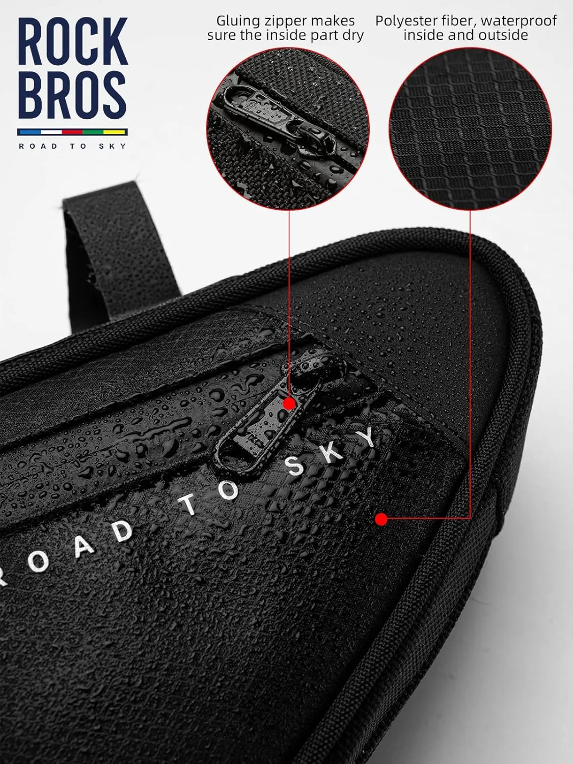 ROCKBROS Bike Frame Bag Bike Bag， 2L Waterproof Bike Top Tube Bag， Road to Sky Series Bike Bag Fits Mountain/Road Bikes
