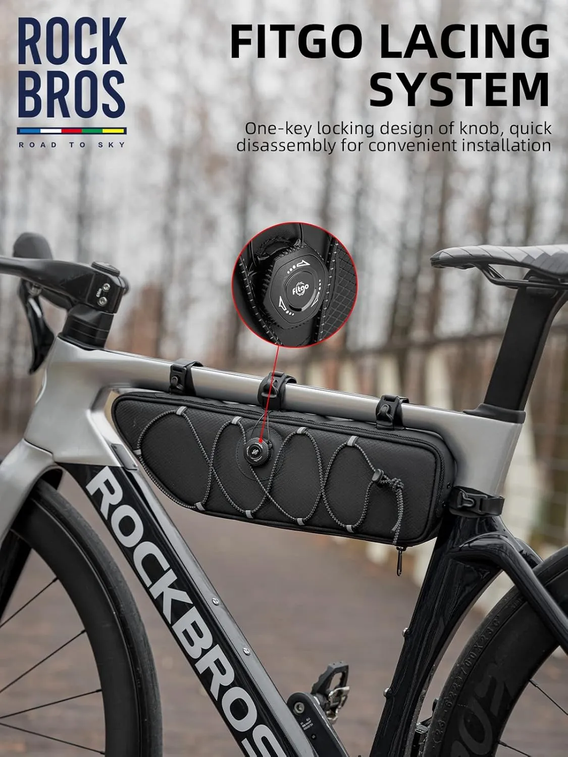 ROCKBROS Bike Frame Bag Bike Bag， 2L Waterproof Bike Top Tube Bag， Road to Sky Series Bike Bag Fits Mountain/Road Bikes