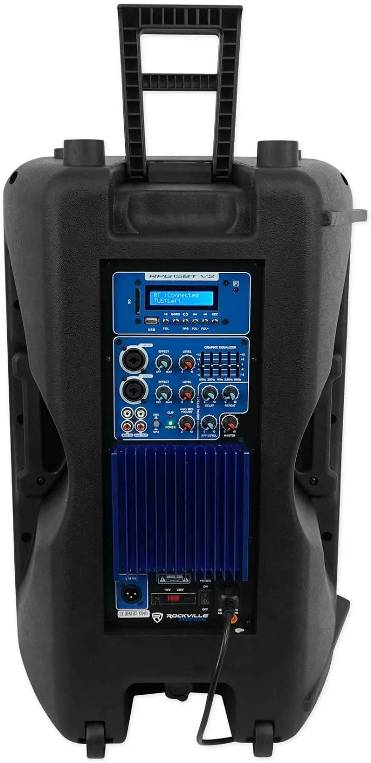 Rockville RPG15BT V2 15" Powered 1000W DJ PA Speaker w/Bluetooth   Remote   Wireless Link to Additional Speaker, Black