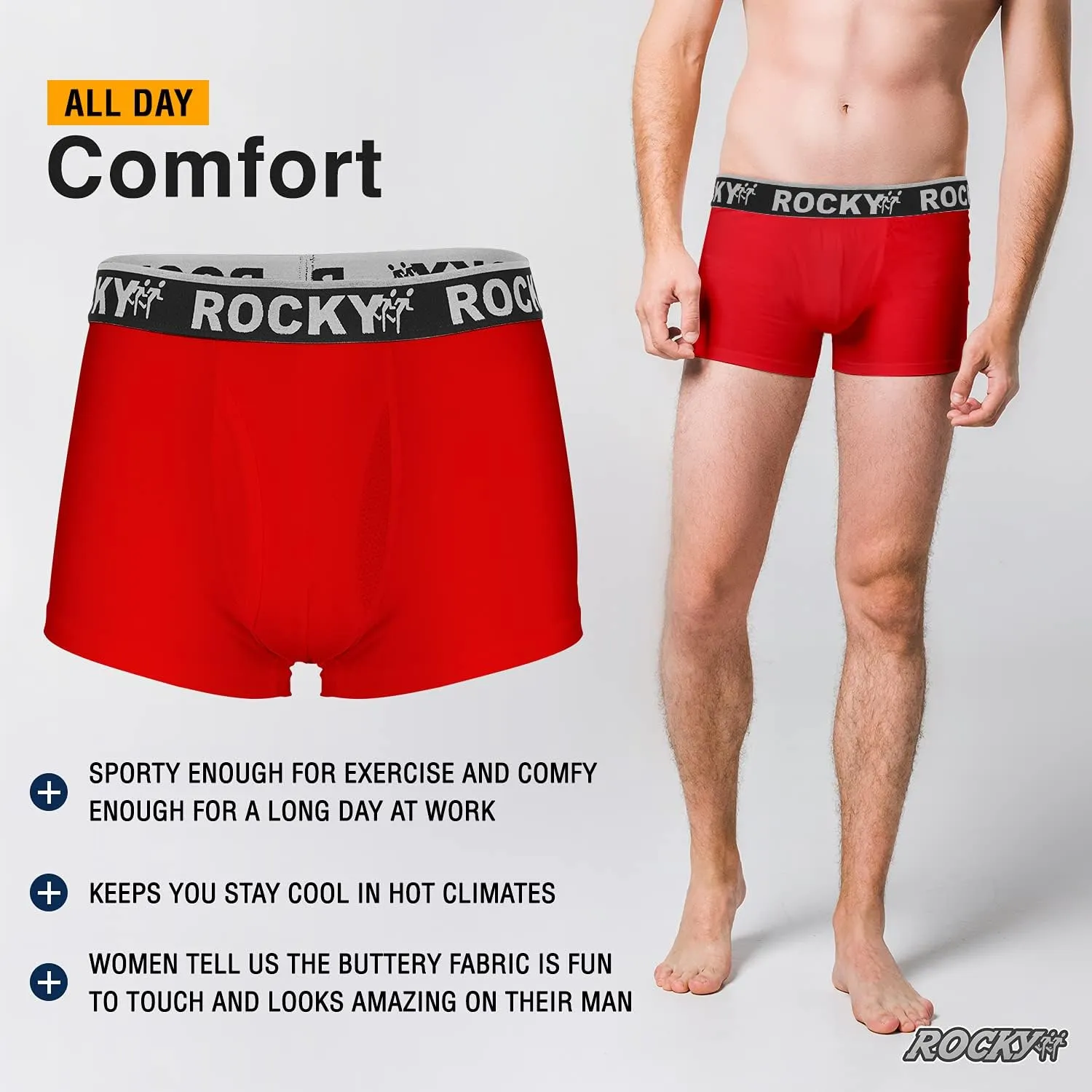 Rocky Men's Boxer Briefs 4-Way High Performance Pouch Underwear, 2-Pack Tagless